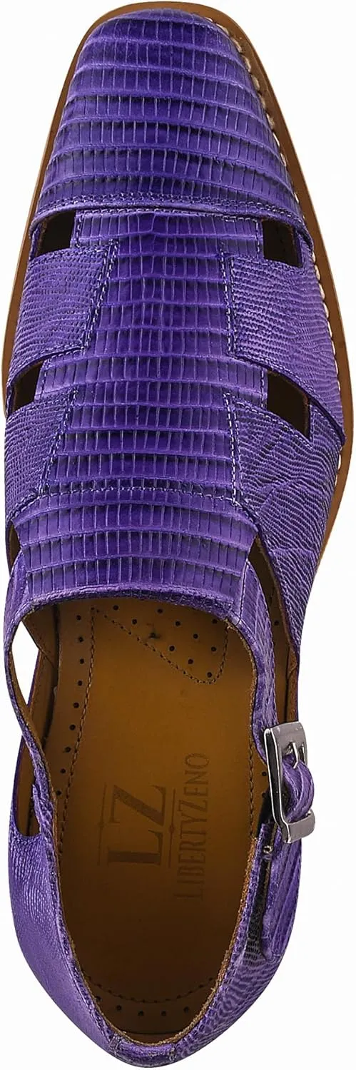 LIBERTYZENO Mens Fisherman Closed Toe Sandals Crocodile Print Genuine Leather Buckle Closure Casual Dress Shoes