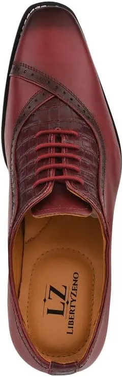 LIBERTYZENO Mens Plain & Animal Print Leather Adults Formal Lace Up Dress Shoes for Easter Gift