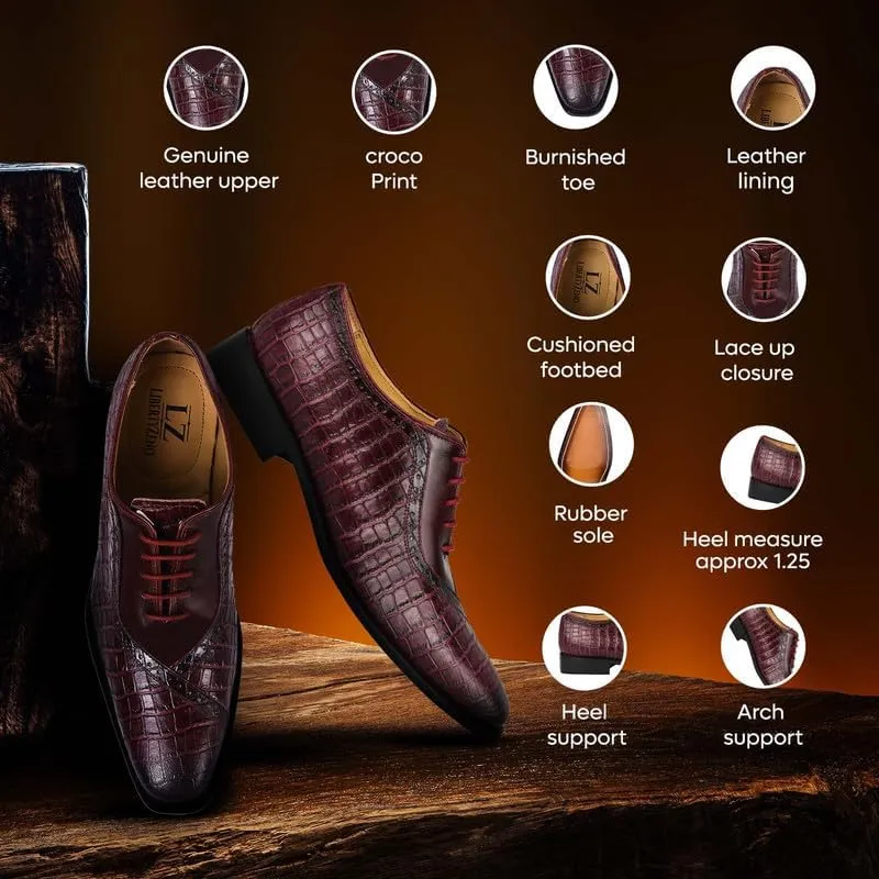 LIBERTYZENO Mens Plain & Animal Print Leather Adults Formal Lace Up Dress Shoes for Easter Gift