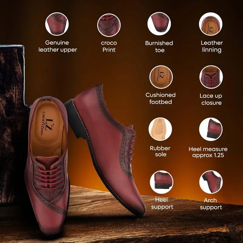 LIBERTYZENO Mens Plain & Animal Print Leather Adults Formal Lace Up Dress Shoes for Easter Gift