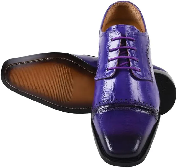 LIBERTYZENO Mens Plain & Animal Print Purple Genuine Leather Adults Slip On & Lace Up Oxford Dress Shoes/Prom Shoes for Easter Gift