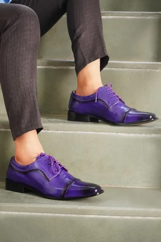 LIBERTYZENO Mens Plain & Animal Print Purple Genuine Leather Adults Slip On & Lace Up Oxford Dress Shoes/Prom Shoes for Easter Gift