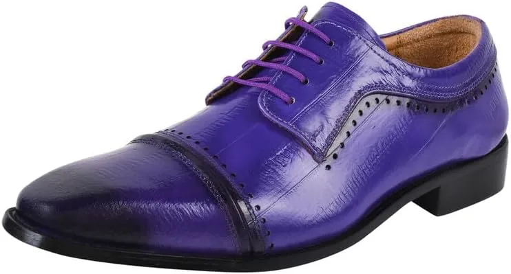 LIBERTYZENO Mens Plain & Animal Print Purple Genuine Leather Adults Slip On & Lace Up Oxford Dress Shoes/Prom Shoes for Easter Gift