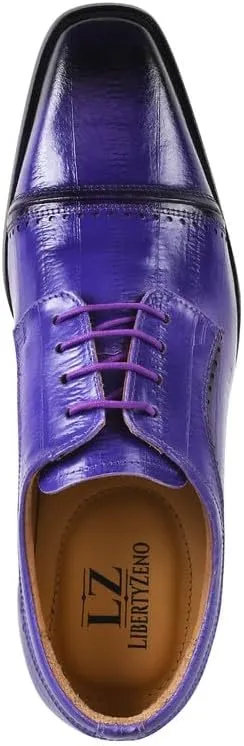 LIBERTYZENO Mens Plain & Animal Print Purple Genuine Leather Adults Slip On & Lace Up Oxford Dress Shoes/Prom Shoes for Easter Gift