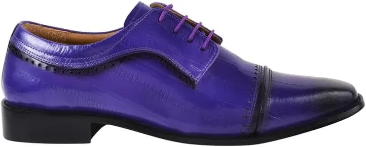 LIBERTYZENO Mens Plain & Animal Print Purple Genuine Leather Adults Slip On & Lace Up Oxford Dress Shoes/Prom Shoes for Easter Gift