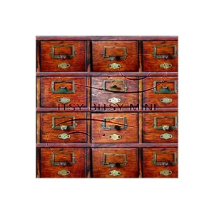 Library Card Catalog Filing Drawers - Dollhouse Wallpaper