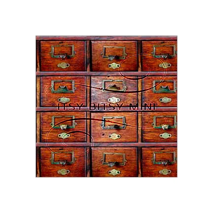 Library Card Catalog Filing Drawers - Dollhouse Wallpaper