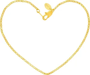 LIFETIME JEWELRY Womens Gold Anklet 1.4mm Flat Mariner Link Ankle Bracelet 24k Real Gold Plated