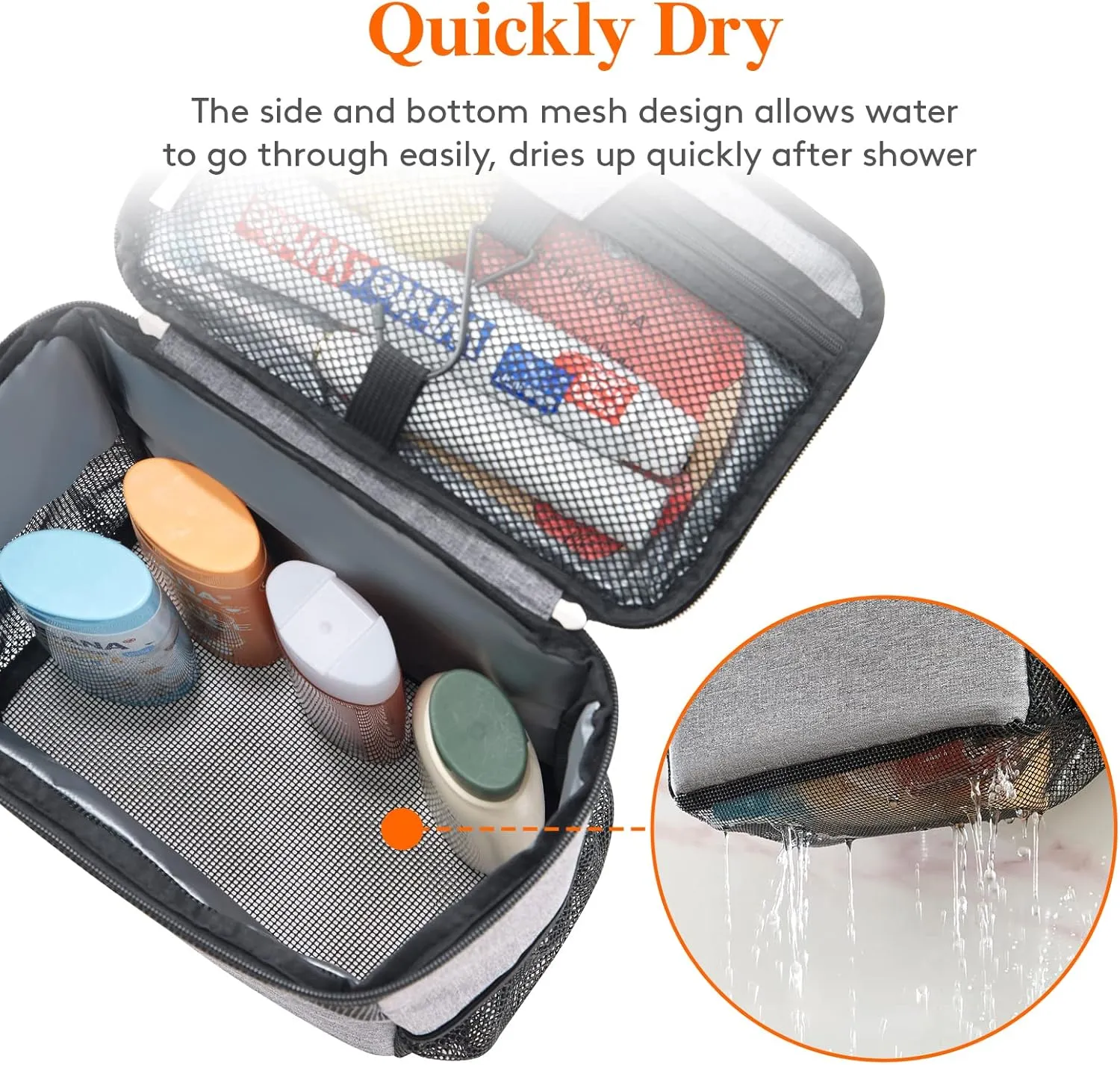 Lifewit Shower Bag Mesh Shower Caddy Portable College Dorm Room Essentials Tote Bag for Bathroom, Gym, Travel, Camping Quick Dry Hanging Shower Organizer Basket Toiletry Bag, Medium, Grey