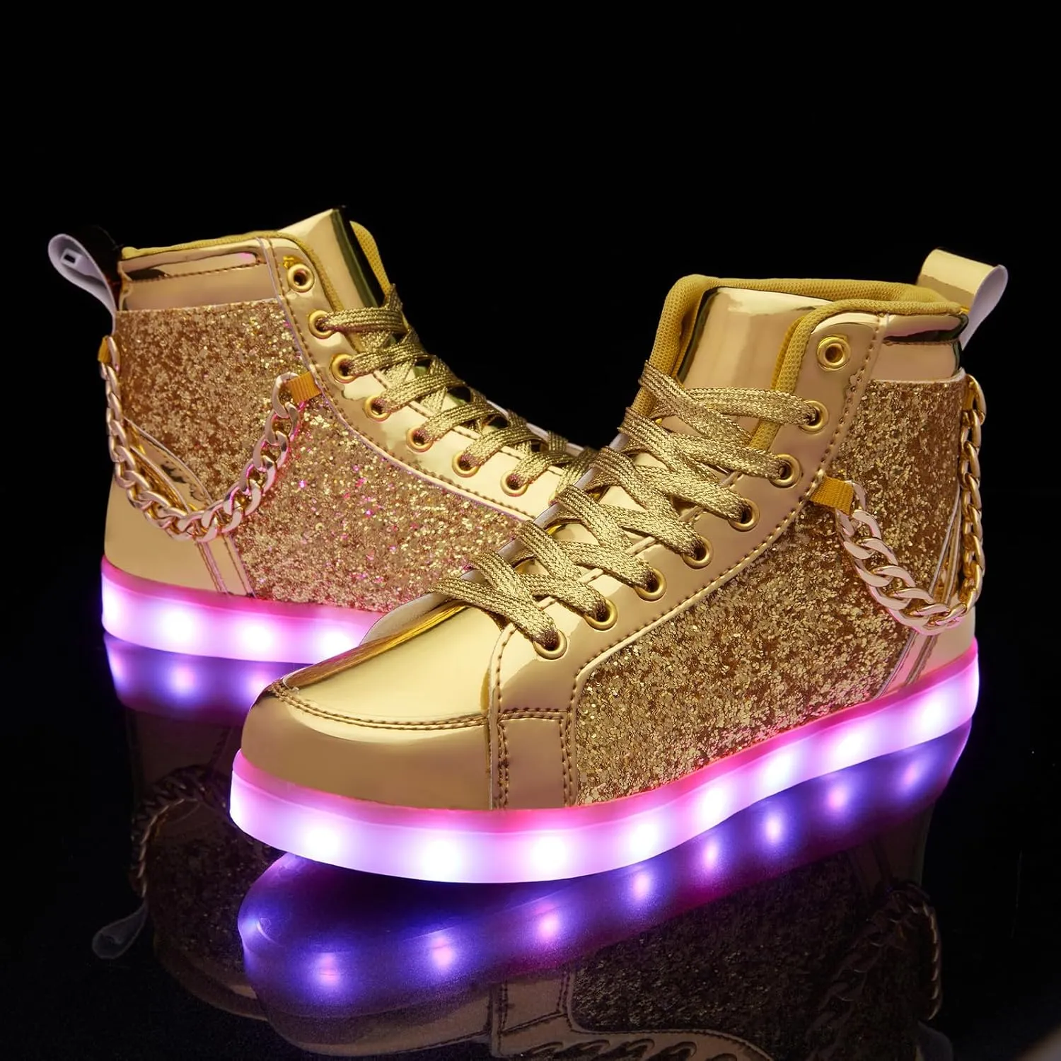 Light Up Shoes Women Men, USB Charging LED Glitter Chain Sneakers High Top Couple Dancing Shoes Halloween Glowing Flashing Luminous Trainers