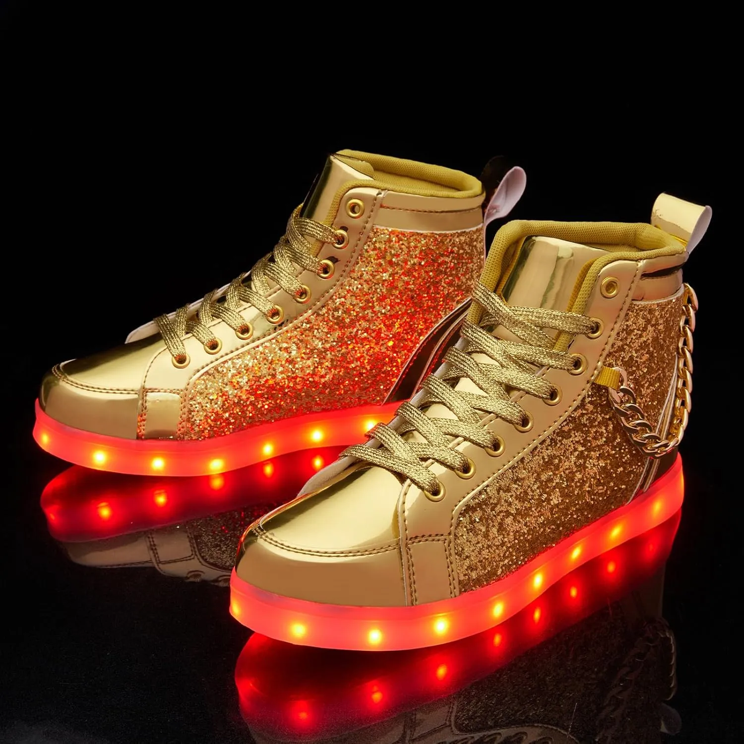 Light Up Shoes Women Men, USB Charging LED Glitter Chain Sneakers High Top Couple Dancing Shoes Halloween Glowing Flashing Luminous Trainers