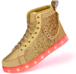 Light Up Shoes Women Men, USB Charging LED Glitter Chain Sneakers High Top Couple Dancing Shoes Halloween Glowing Flashing Luminous Trainers