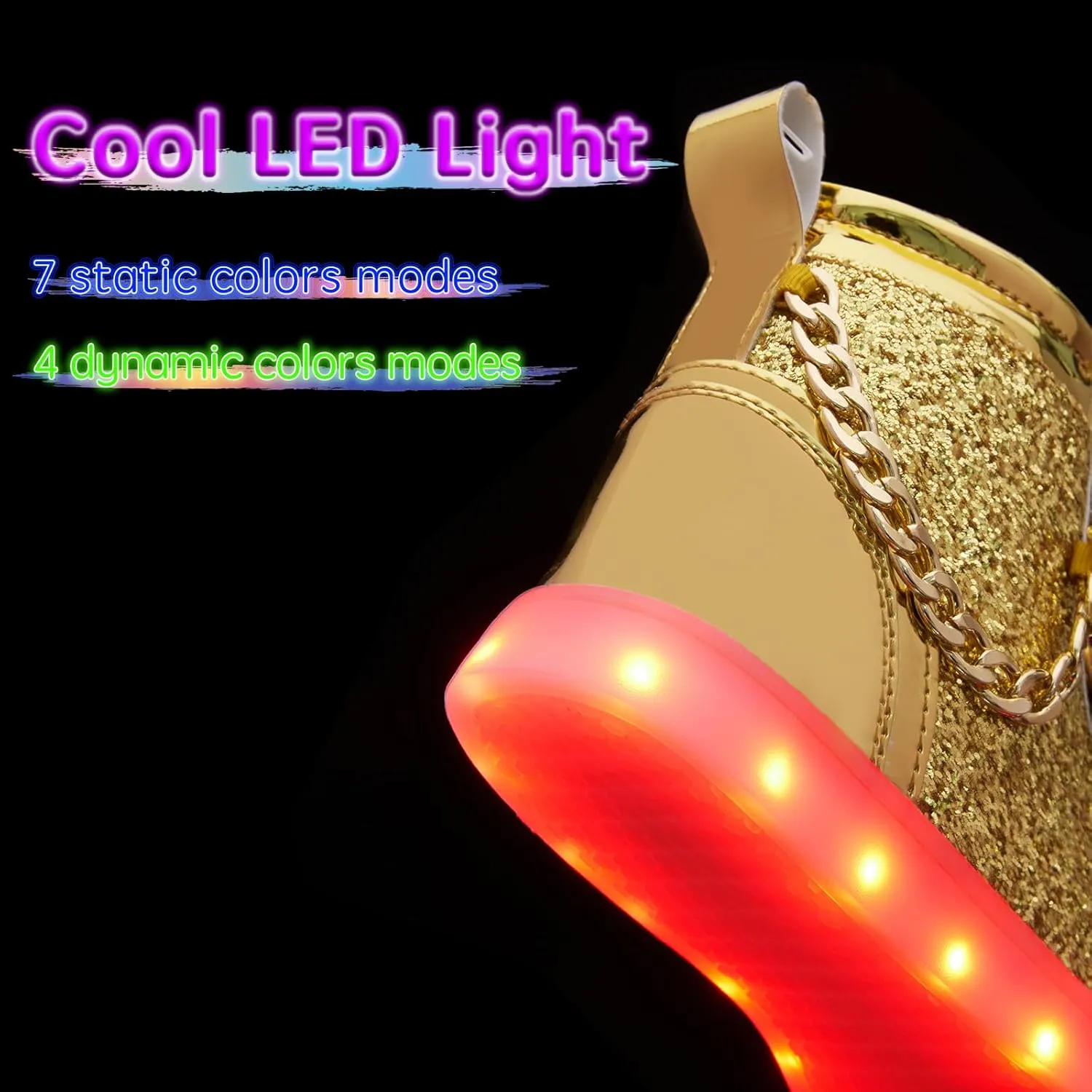 Light Up Shoes Women Men, USB Charging LED Glitter Chain Sneakers High Top Couple Dancing Shoes Halloween Glowing Flashing Luminous Trainers