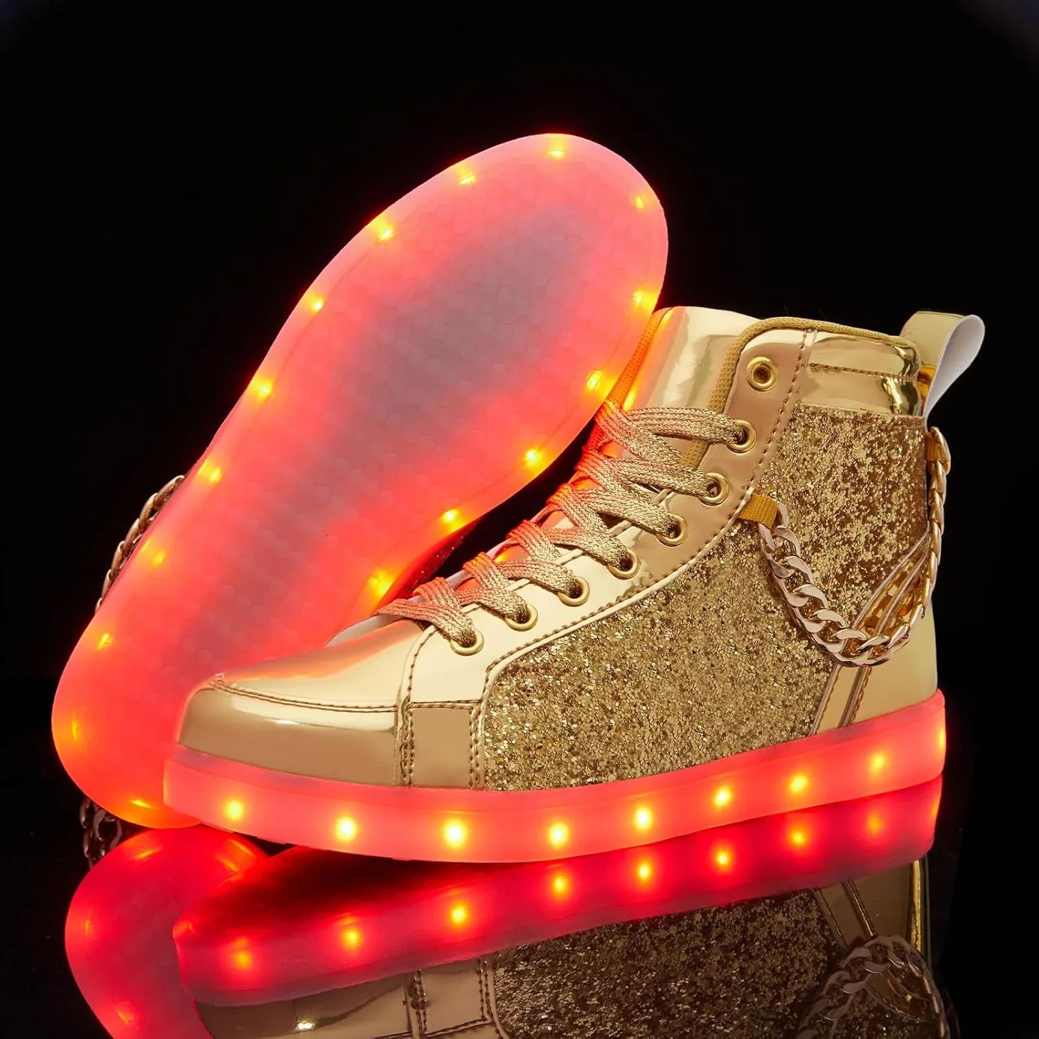 Light Up Shoes Women Men, USB Charging LED Glitter Chain Sneakers High Top Couple Dancing Shoes Halloween Glowing Flashing Luminous Trainers