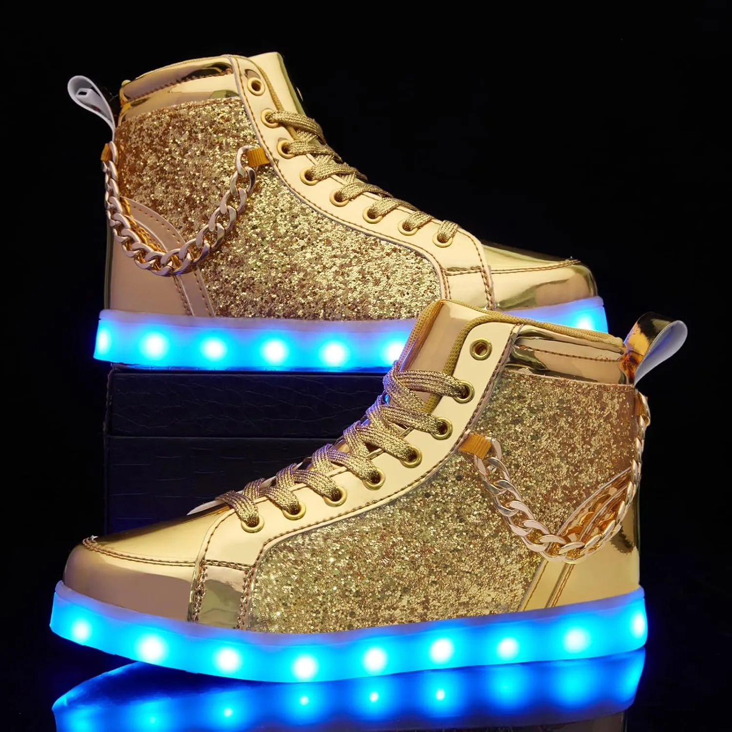 Light Up Shoes Women Men, USB Charging LED Glitter Chain Sneakers High Top Couple Dancing Shoes Halloween Glowing Flashing Luminous Trainers