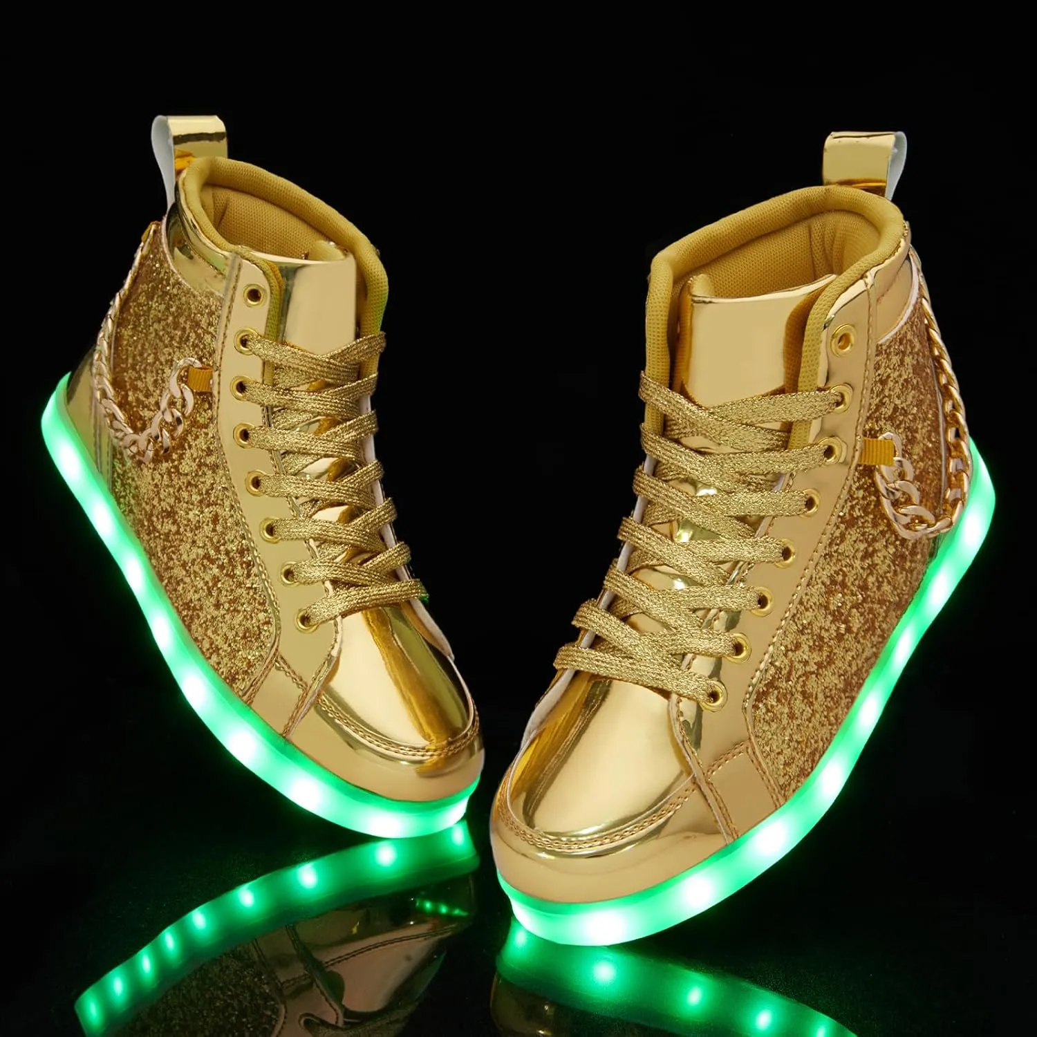 Light Up Shoes Women Men, USB Charging LED Glitter Chain Sneakers High Top Couple Dancing Shoes Halloween Glowing Flashing Luminous Trainers