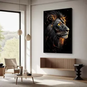 Lion Pictures Wall Decor, Lion Canvas Wall Art, Lion Head Portrait Wall Decor, Animal Head Wall Decor, Wildlife Wall Decor, Jungle Painting Wall Art, Wall Decor for Bedroom Men (Black Framed, 32"Wx48"H/82x122cm)