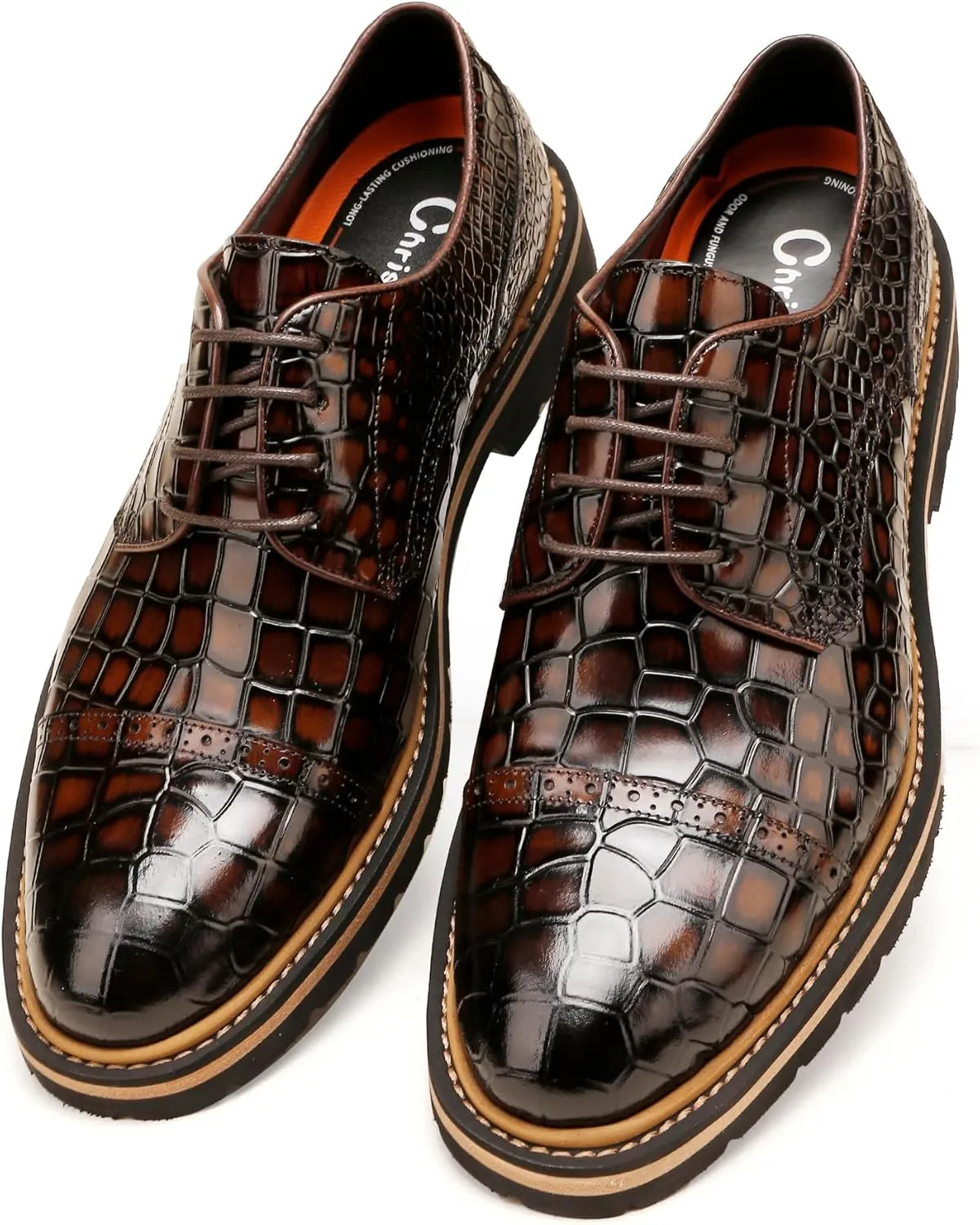 Loafers for Men,Leather Crocodile Pattern Oxfords Lace Up Business Formal Brogue Dress Shoes