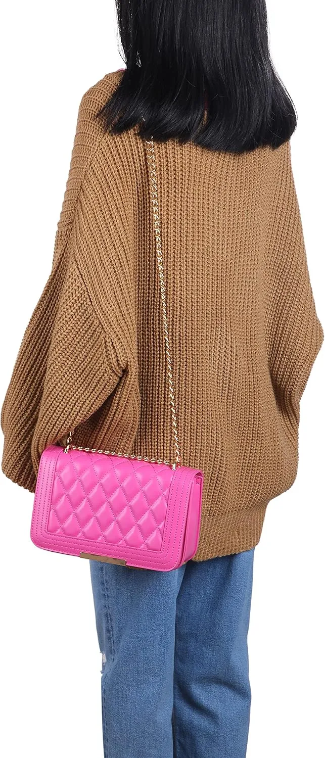 lola mae Crossbody Bags for Women Fashion Quilted Shoulder purse with Convertible Chain Strap Classic Satchel Handbag