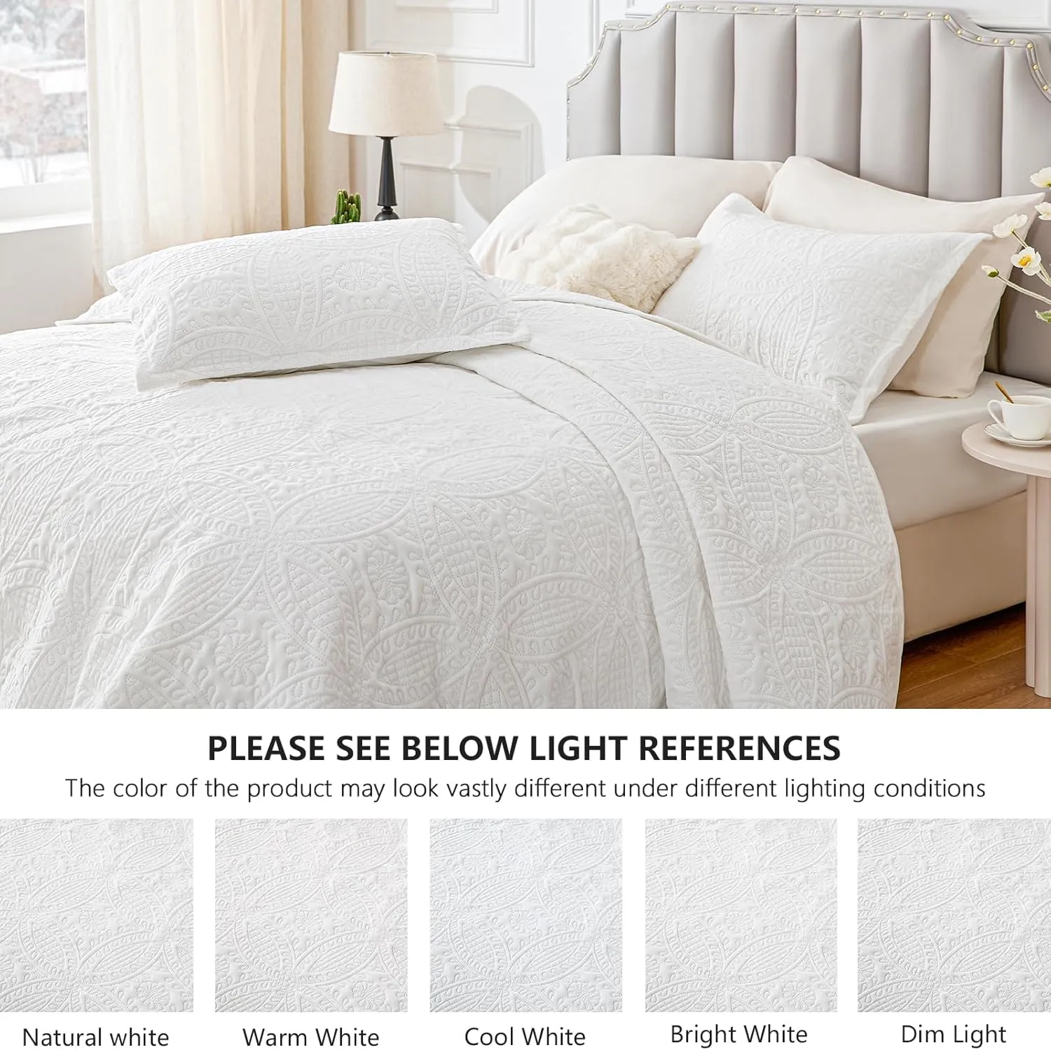 Love's cabin Velvet Quilts for Queen Bedspreads Bedding Set - Luxury Velvet Quilt Lightweight Bedspread - Coin Pattern Comforter Coverlet for All Season - White, 3 Piece (1 Quilt, 2 Pillow Shams)