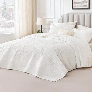 Love's cabin Velvet Quilts for Queen Bedspreads Bedding Set - Luxury Velvet Quilt Lightweight Bedspread - Coin Pattern Comforter Coverlet for All Season - White, 3 Piece (1 Quilt, 2 Pillow Shams)