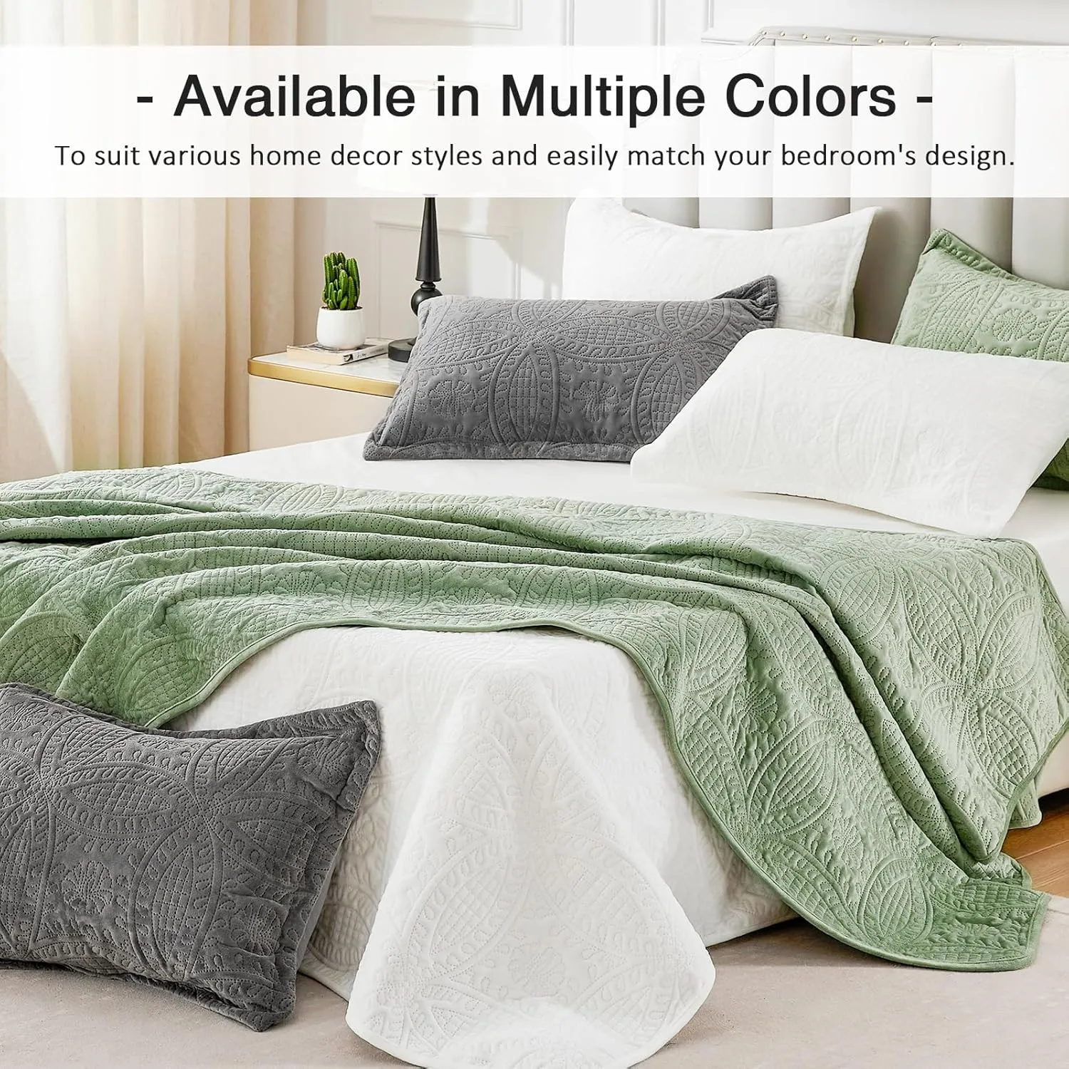 Love's cabin Velvet Quilts for Queen Bedspreads Bedding Set - Luxury Velvet Quilt Lightweight Bedspread - Coin Pattern Comforter Coverlet for All Season - White, 3 Piece (1 Quilt, 2 Pillow Shams)