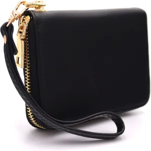 LOVESOME Womens Small Zip Around, Double Zip Around - Double Compartment Wristlet Wallet with Wrist Strap