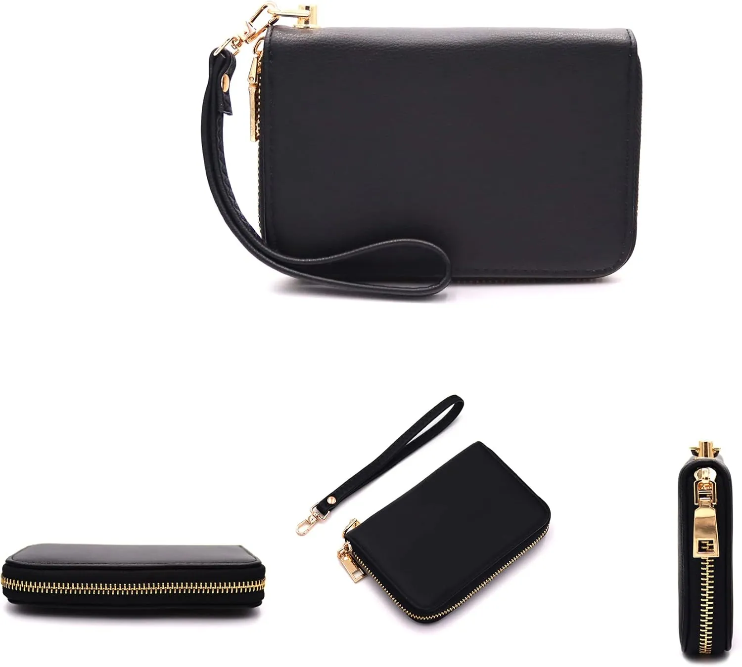 LOVESOME Womens Small Zip Around, Double Zip Around - Double Compartment Wristlet Wallet with Wrist Strap