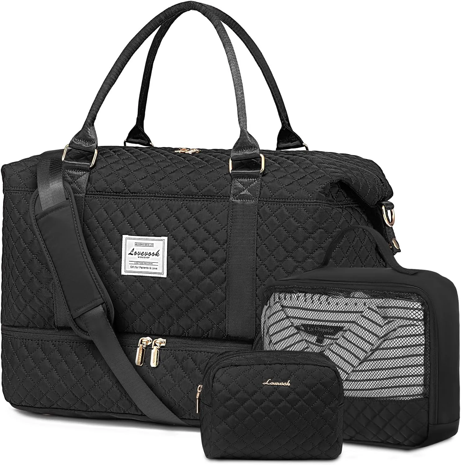 LOVEVOOK Travel Duffle Bag,Weekender Bags for Women with Shoe Compartment，Carry on Overnight Bag with Toiletry Bag,Gym Duffel Bag with Wet Pocket, Hospital Bags for Labor and Delivery
