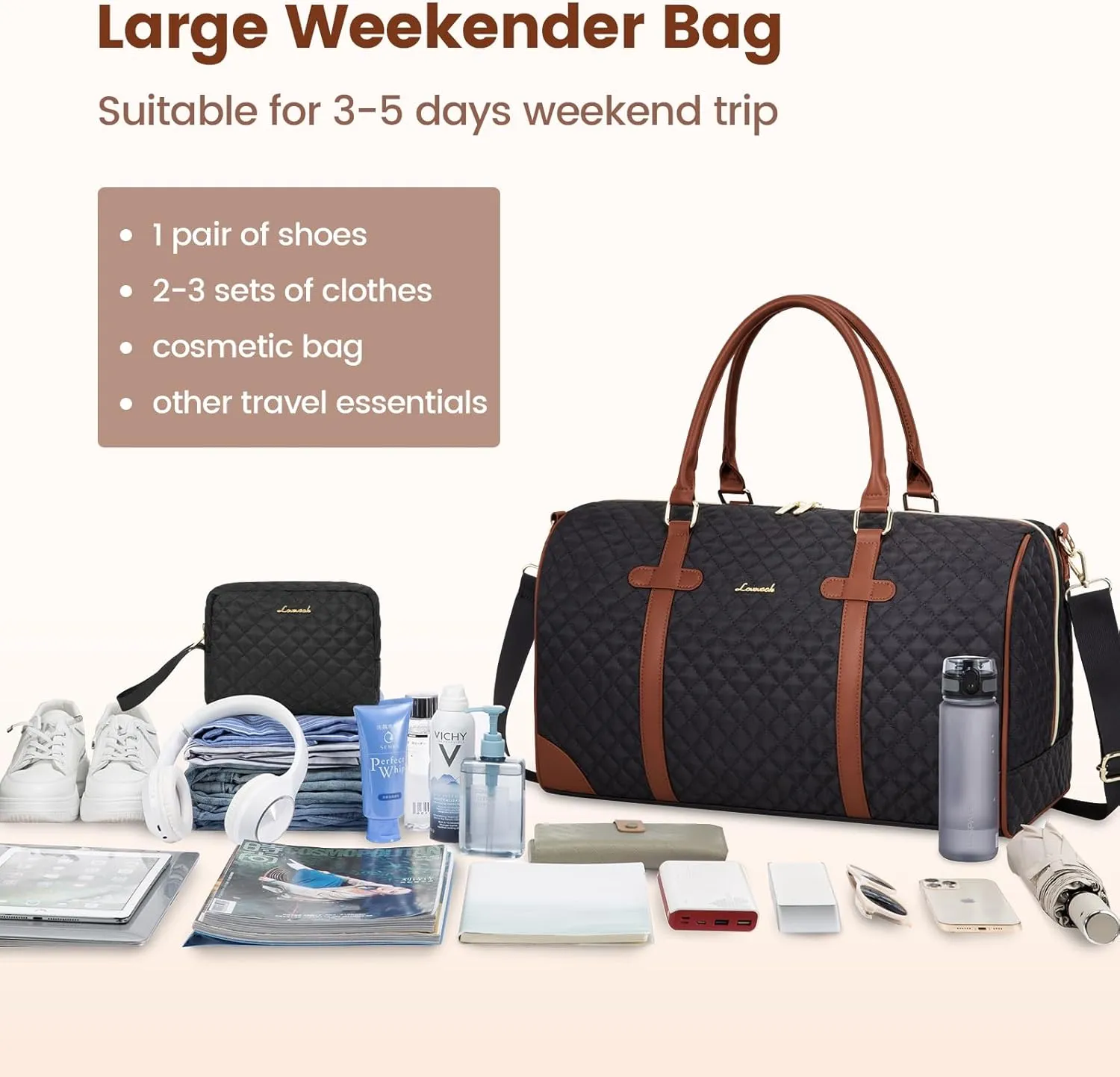 LOVEVOOK Travel Duffle Bag,Women's Weekender Bags with Wet Pocket, Carry On Overnight Bag, 18 inch