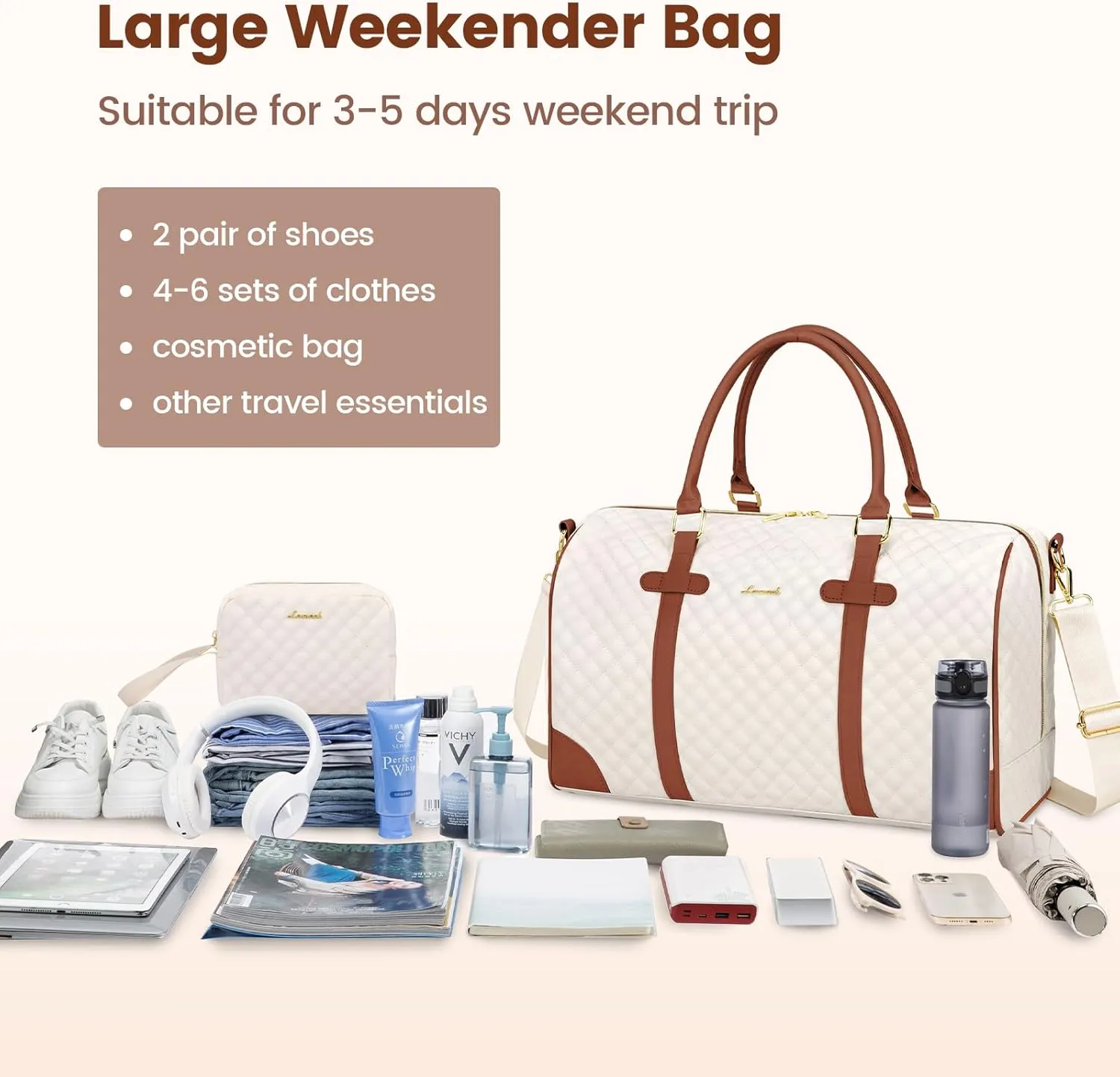 LOVEVOOK Travel Duffle, Women's Weekender Bags with Wet Pocket - Carry On, Overnight, Gym, Hospital Bag - 21 inch