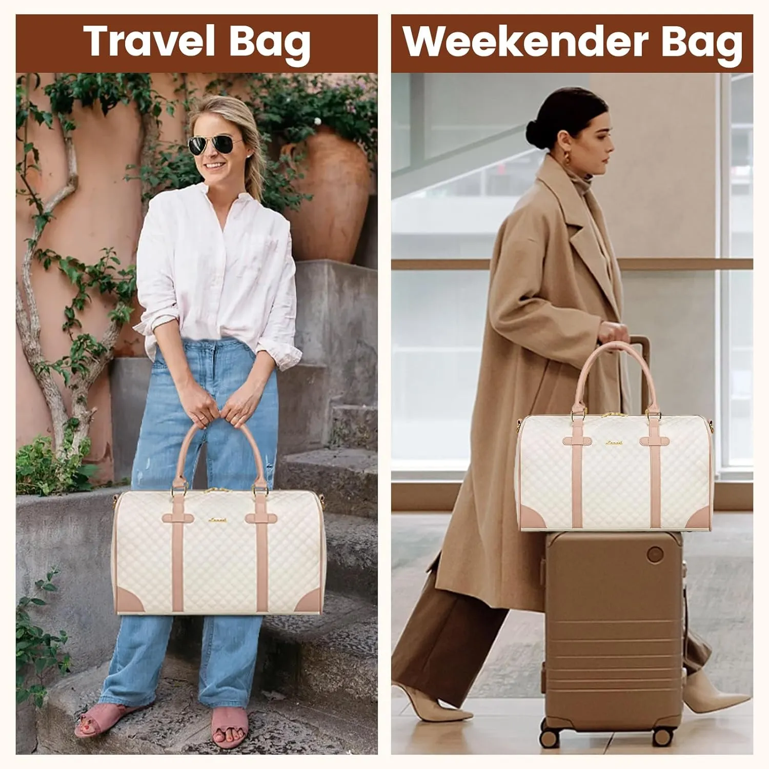LOVEVOOK Travel Duffle, Women's Weekender with Wet Pocket, Overnight Carry-On Bag, includes Shoe & Toiletry Bags - Quilted Gym & Hospital Bag for Labor and Delivery (18 inch)