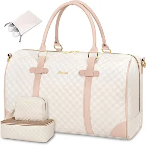 LOVEVOOK Travel Duffle, Women's Weekender with Wet Pocket, Overnight Carry-On Bag, includes Shoe & Toiletry Bags - Quilted Gym & Hospital Bag for Labor and Delivery (18 inch)