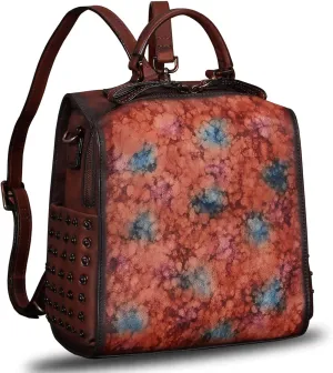 LRTO Genuine Leather Backpack for Women Convertible Satchel Vintage Rucksack Casual Back Bag Shoulder Bag Retro Cowhide Handbag Purse Daypack (Multicolor1) Medium