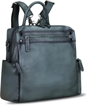LRTO Genuine Leather Backpack Purse for Women Vintage Casual Daypack Knapsack Handmade Rucksack Convertible Shoulder Bag (Grey) Medium