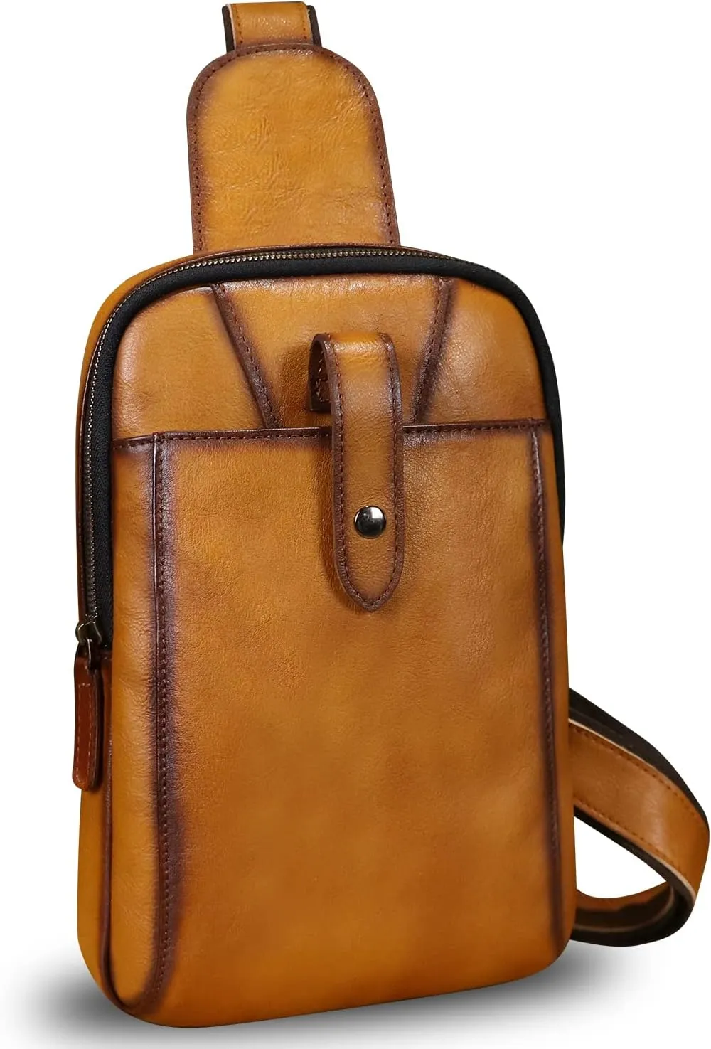 LRTO Genuine Leather Silng Bag for Men and Women Real Leather Sling Backpack Fashion Shoulder Crossbody Bag Chest Purse