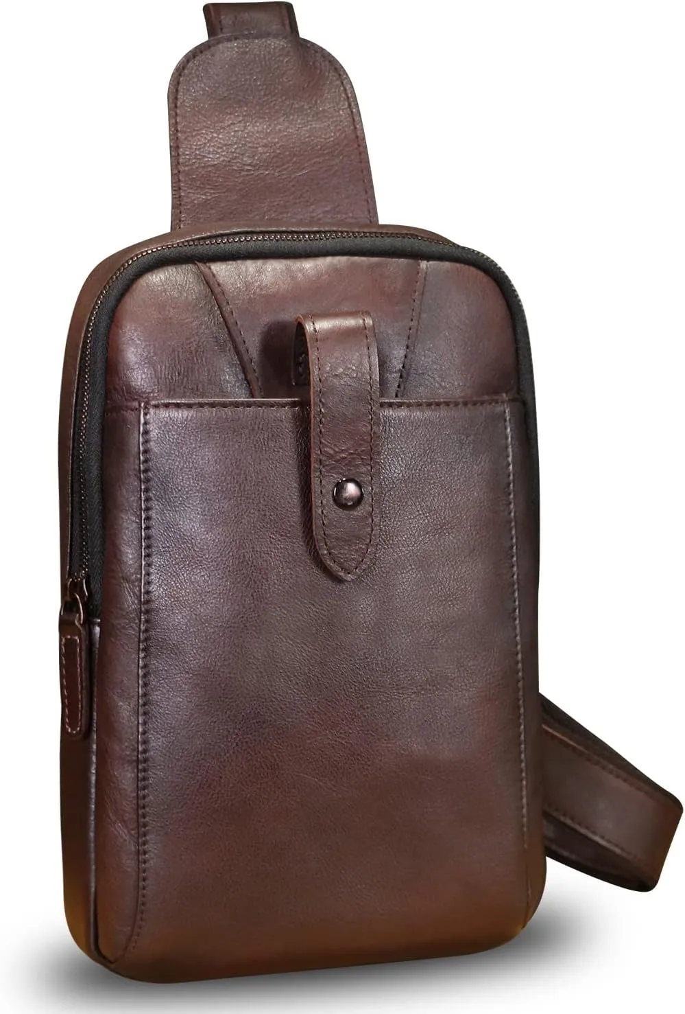 LRTO Genuine Leather Silng Bag for Men and Women Real Leather Sling Backpack Fashion Shoulder Crossbody Bag Chest Purse