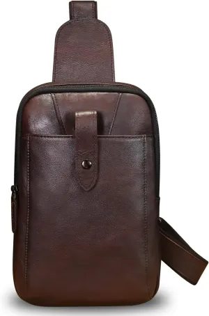 LRTO Genuine Leather Silng Bag for Men and Women Real Leather Sling Backpack Fashion Shoulder Crossbody Bag Chest Purse