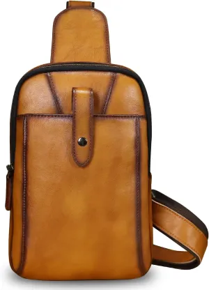 LRTO Genuine Leather Silng Bag for Men and Women Real Leather Sling Backpack Fashion Shoulder Crossbody Bag Chest Purse