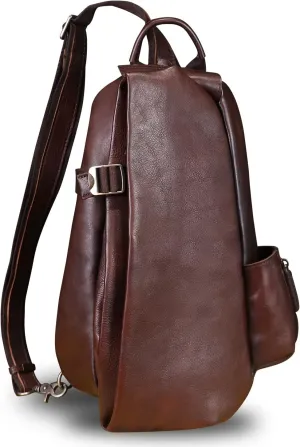 LRTO Genuine Leather Sling Bag Crossbody Purse Handmade Hiking Daypack Motorcycle Bag Retro Shoulder Backpack Vintage Chest Pack (Coffee)