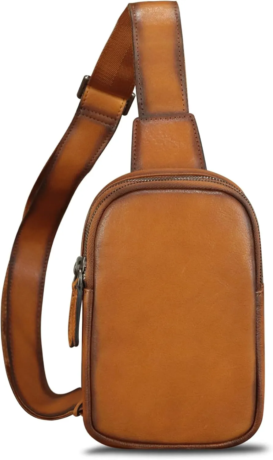 LRTO Genuine Leather Sling Bag for Women Small Crossbody Purse Handmade Daypack Retro Shoulder Backpack Vintage Chest Pack (Brown)