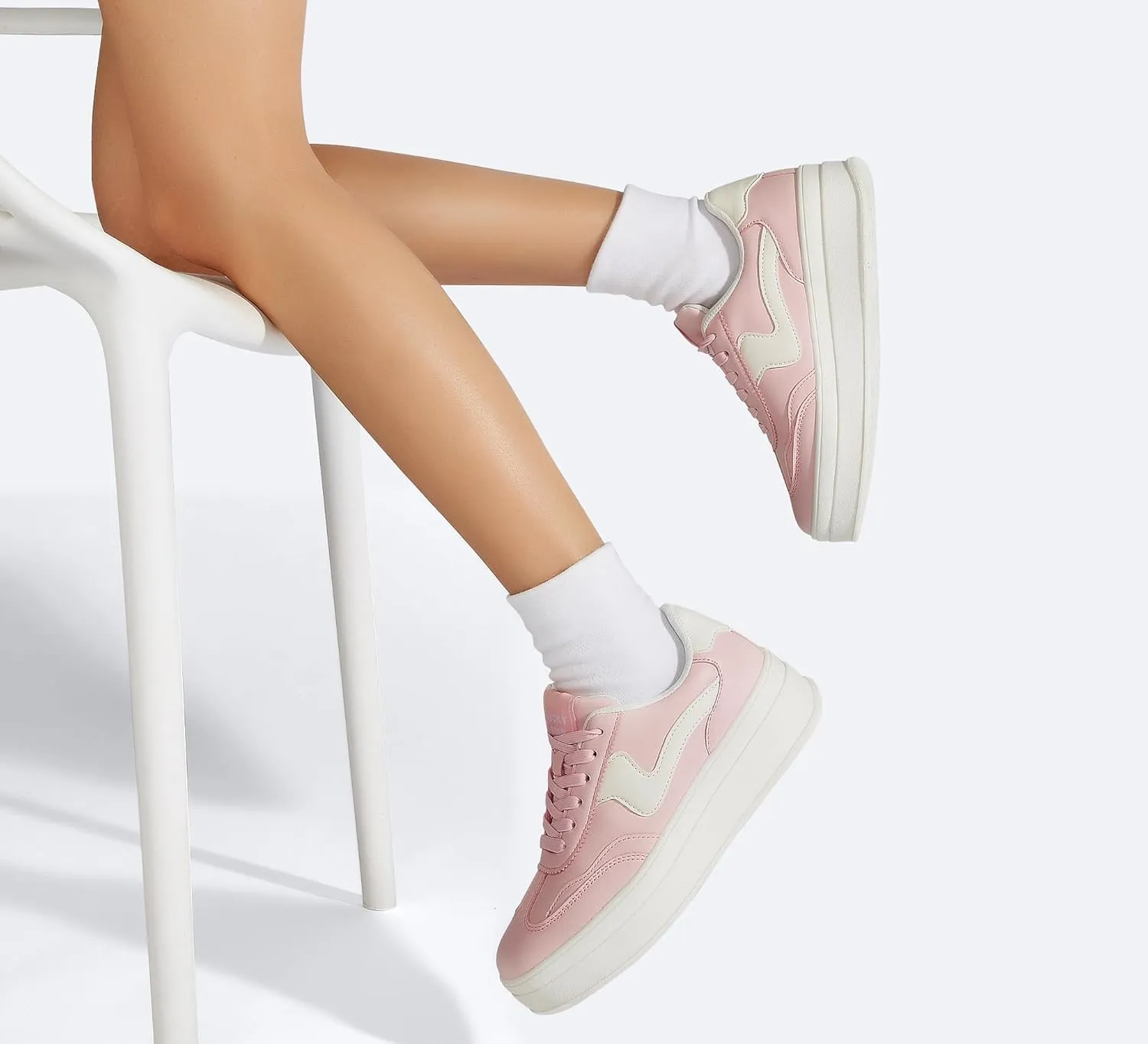 LUCKY STEP Women's Platform Fashion Sneakers Thick Sole Suede Genuine Leather Classic Rubber Gum Sole Low Top Casual Walking Shoes
