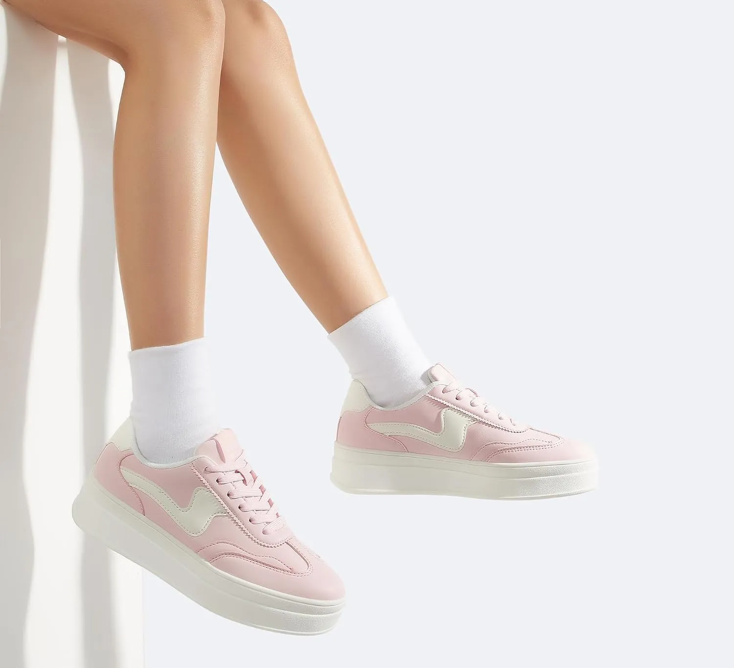 LUCKY STEP Women's Platform Fashion Sneakers Thick Sole Suede Genuine Leather Classic Rubber Gum Sole Low Top Casual Walking Shoes