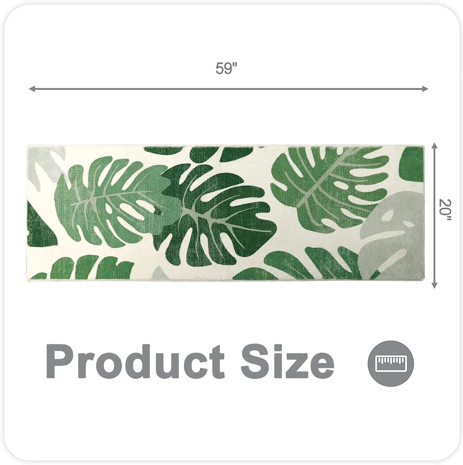 Lukinbox Bathroom Runner Rugs - Green Leaf Non-Slip Washable Bath Mats, Soft Velvet Bath Rug Cute Long Area Rug for Bathroom Kitchen Hallway Bedroom Living Room, 20"x59"