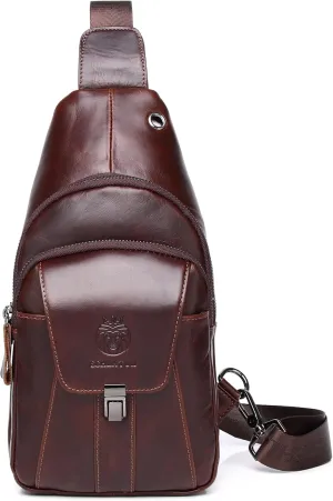 LUKZIJAES Genuine Leather Sling Bag for Men