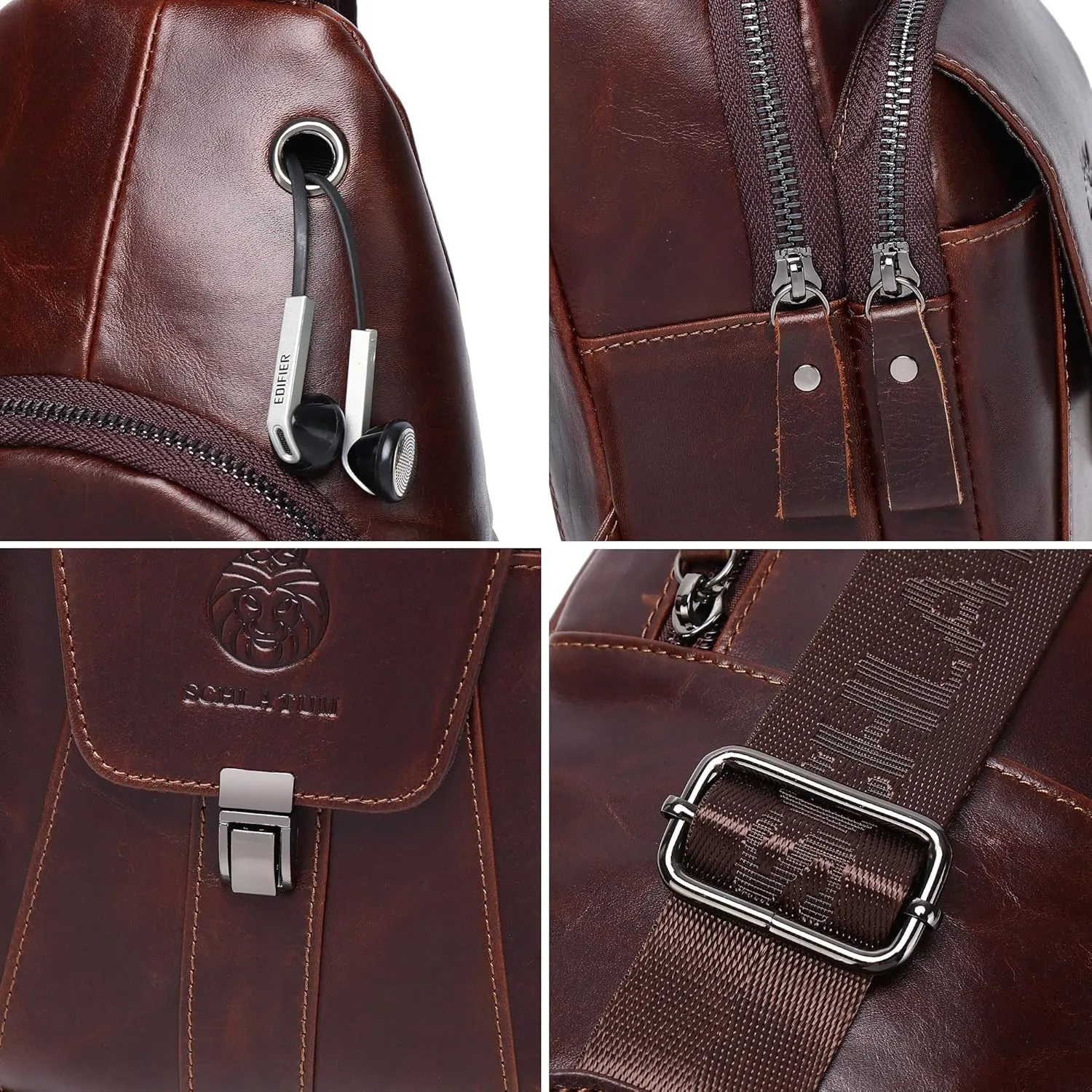 LUKZIJAES Genuine Leather Sling Bag for Men