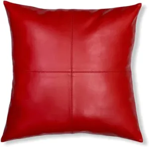 Luxurious Soft Smooth Durable Throw Pillow 100% Leather Cover for Boho Farmhouse Square Decorative Bedroom Living Room Cushion Case Couch Bed Sofa Chair Car (16x16 Inches, RED01)