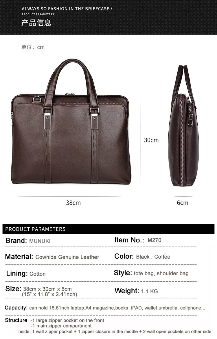 Luxury Genuine Leather Briefcase Men Leather Business Bag 15.6" Laptop Bag 14 Male Office Bag Document File Case Shoulder Bag