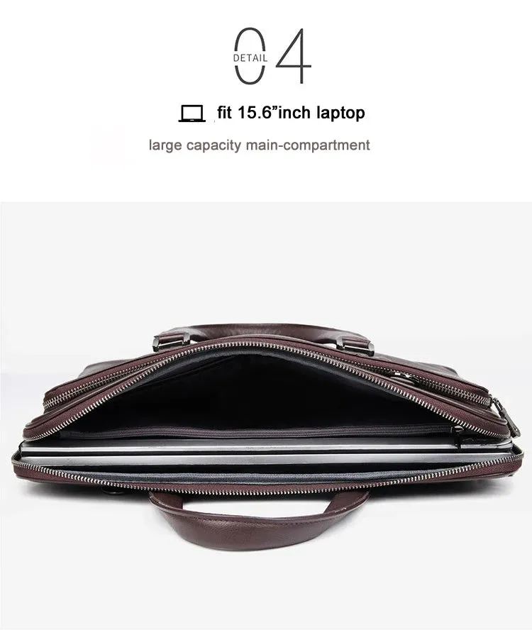 Luxury Genuine Leather Briefcase Men Leather Business Bag 15.6" Laptop Bag 14 Male Office Bag Document File Case Shoulder Bag