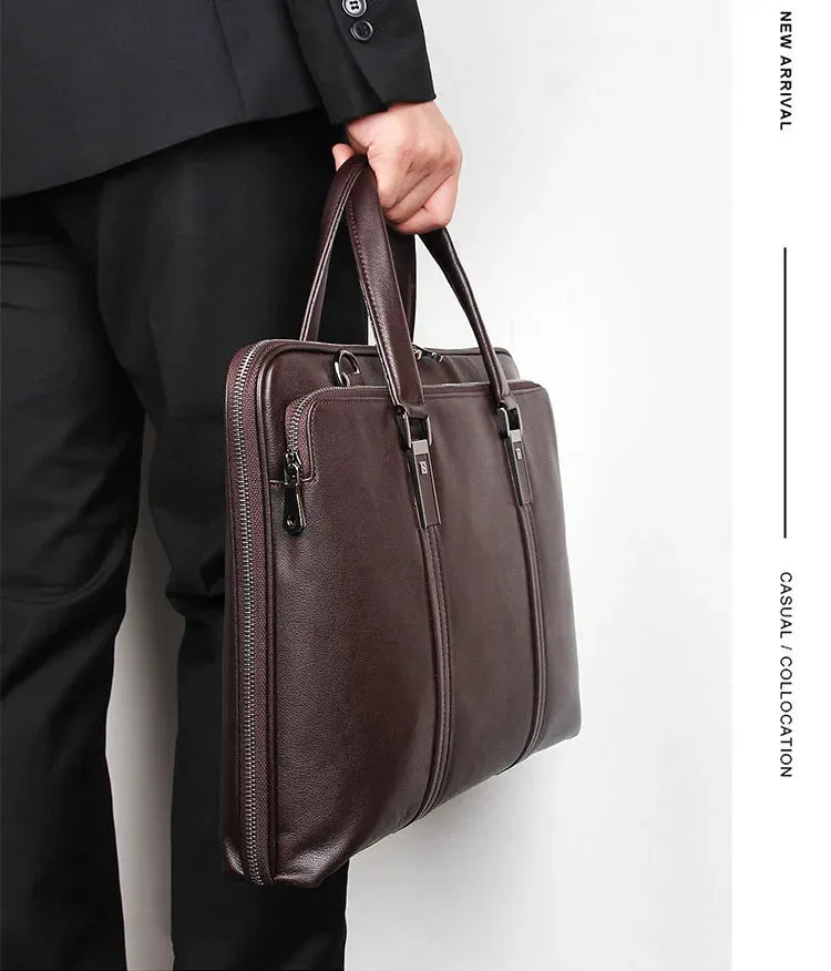 Luxury Genuine Leather Briefcase Men Leather Business Bag 15.6" Laptop Bag 14 Male Office Bag Document File Case Shoulder Bag